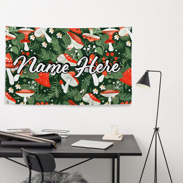 Custom Name Mushroom Flag, Personalized Fungi Banner, Customized Toadstool Enthusiast Flag, Cottage Gift, For Mycophile
