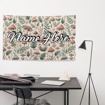 Custom Name Mushroom Flag, Personalized Fungi Banner, Customized Toadstool Enthusiast Flag, Cottage Gift, For Mycophile