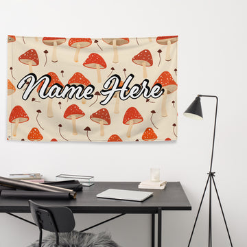 Custom Name Mushroom Flag, Personalized Fungi Banner, Customized Toadstool Enthusiast Flag, Cottage Gift, For Mycophile