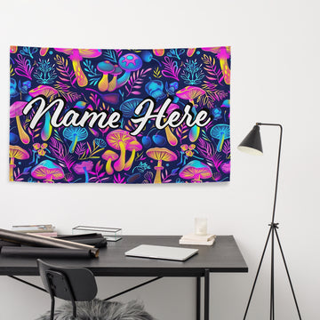 Custom Name Mushroom Flag, Personalized Fungi Banner, Customized Toadstool Enthusiast Flag, Cottage Gift, For Mycophile