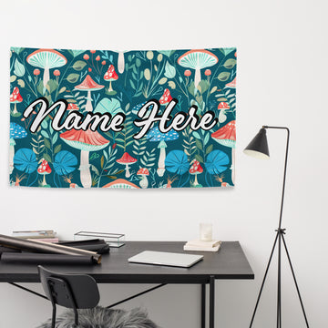Custom Name Mushroom Flag, Personalized Fungi Banner, Customized Toadstool Enthusiast Flag, Cottage Gift, For Mycophile
