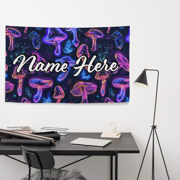 Custom Name Mushroom Flag, Personalized Fungi Banner, Customized Toadstool Enthusiast Flag, Cottage Gift, For Mycophile