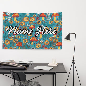 Custom Name Mushroom Flag, Personalized Fungi Banner, Customized Toadstool Enthusiast Flag, Cottage Gift, For Mycophile