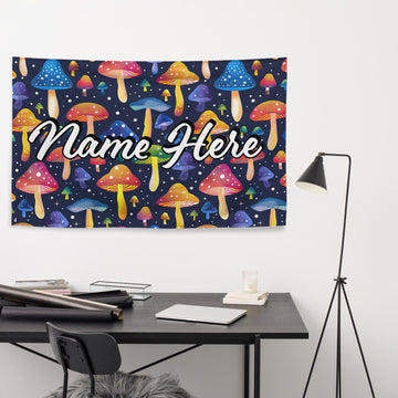 Custom Name Mushroom Flag, Personalized Fungi Banner, Customized Toadstool Enthusiast Flag, Cottage Gift, For Mycophile