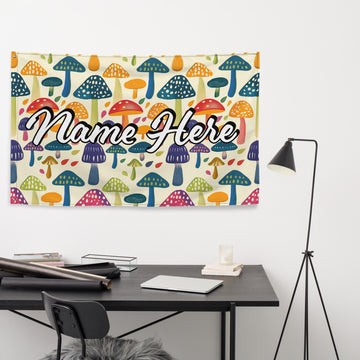 Custom Name Mushroom Flag, Personalized Fungi Banner, Customized Toadstool Enthusiast Flag, Cottage Gift, For Mycophile