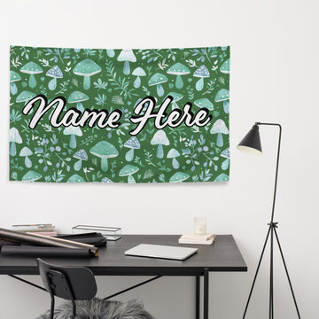 Custom Name Mushroom Flag, Personalized Fungi Banner, Customized Toadstool Enthusiast Flag, Cottage Gift, For Mycophile