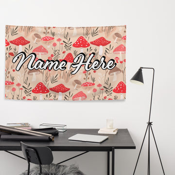 Custom Name Mushroom Flag, Personalized Fungi Banner, Customized Toadstool Enthusiast Flag, Cottage Gift, For Mycophile