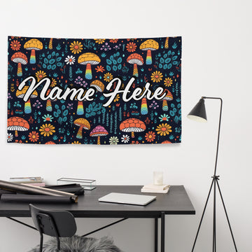 Custom Name Mushroom Flag, Personalized Fungi Banner, Customized Toadstool Enthusiast Flag, Cottage Gift, For Mycophile