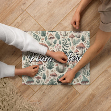 Custom Name Mushroom Puzzle, Personalized Fungi Puzzle, Customized Toadstool Enthusiast Jigsaw Puzzle, Cottage Puzzle, For Mycophile