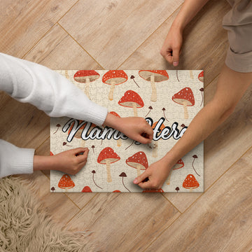 Custom Name Mushroom Puzzle, Personalized Fungi Puzzle, Customized Toadstool Enthusiast Jigsaw Puzzle, Cottage Puzzle, For Mycophile