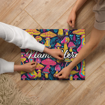 Custom Name Mushroom Puzzle, Personalized Fungi Puzzle, Customized Toadstool Enthusiast Jigsaw Puzzle, Cottage Puzzle, For Mycophile