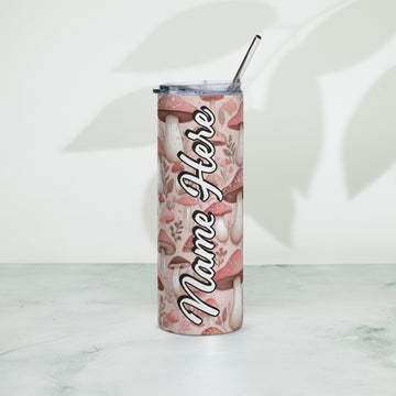 Custom Name Mushroom Stainless Steel Tumbler, Personalized Fungi Cup, Toadstool Enthusiast Drinkware, Cottage Lover Gift, For Mycophile