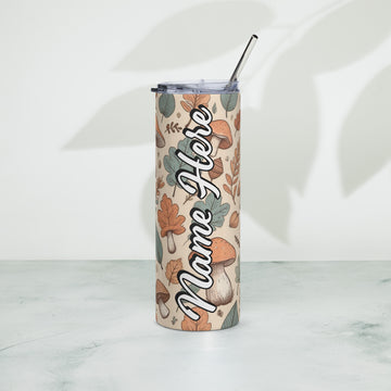 Custom Name Mushroom Stainless Steel Tumbler, Personalized Fungi Cup, Toadstool Enthusiast Drinkware, Cottage Lover Gift, For Mycophile