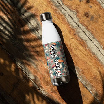 Custom Name Mushroom Steel Water Bottle, Personalized Fungi Bottle, Toadstool Enthusiast Gift, Personalized Water Canteen For Cottage Lover