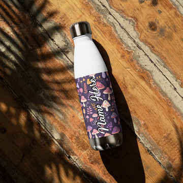 Custom Name Mushroom Steel Water Bottle, Personalized Fungi Bottle, Toadstool Enthusiast Gift, Personalized Water Canteen For Cottage Lover