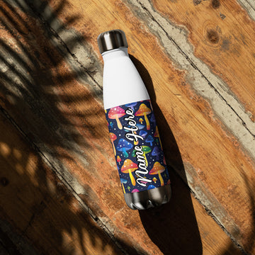 Custom Name Mushroom Steel Water Bottle, Personalized Fungi Bottle, Toadstool Enthusiast Gift, Personalized Water Canteen For Cottage Lover