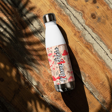 Custom Name Mushroom Steel Water Bottle, Personalized Fungi Bottle, Toadstool Enthusiast Gift, Personalized Water Canteen For Cottage Lover
