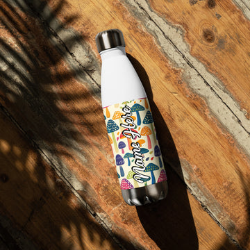Custom Name Mushroom Steel Water Bottle, Personalized Fungi Bottle, Toadstool Enthusiast Gift, Personalized Water Canteen For Cottage Lover