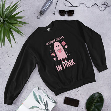 Glamour Ghouls In Pink Sweatshirt, Halloween Hoodie, Haunted Pullover, Witchy Sweater, Funny Ghost Crewneck, Trick Treat Sweat, Wicked Hoodie