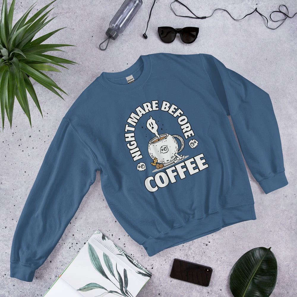 Nightmare Before Coffee Sweatshirt, Halloween Hoodie, Haunted Pullover, Witchy Sweater, Funny Ghost Crewneck, Trick Treat Sweat, Wicked Hoodie