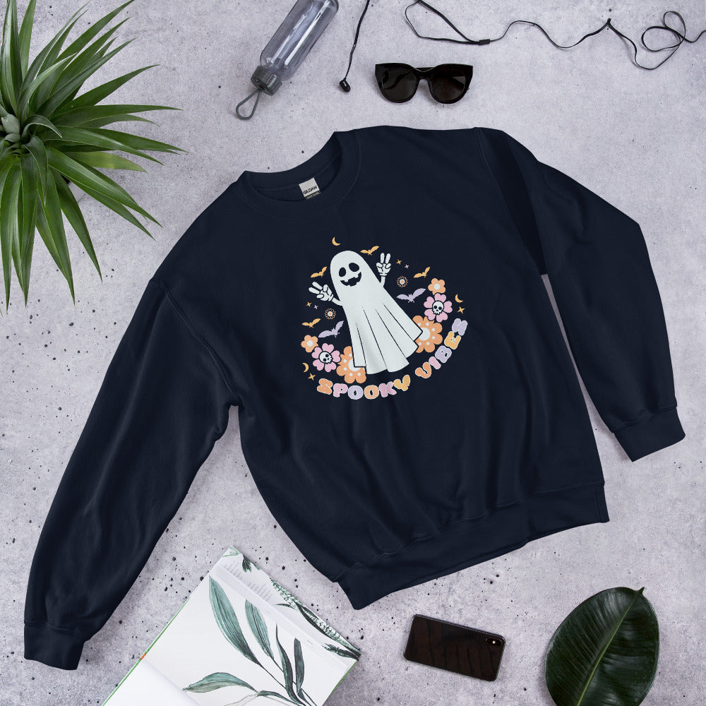 Spooky Vibes Boo Sweatshirt, Halloween Hoodie, Haunted Pullover, Witchy Sweater, Funny Ghost Crewneck, Trick Treat Sweat, Wicked Hoodie