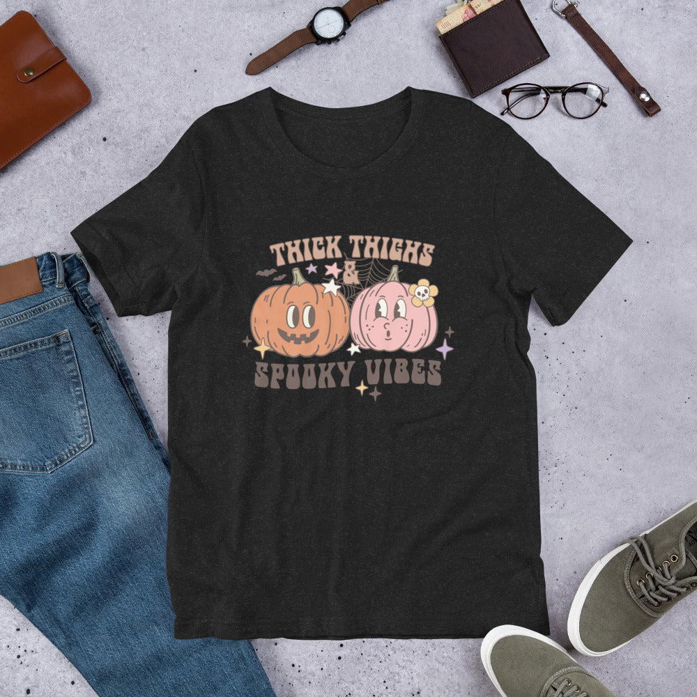 Thick Thighs Spooky Vibes Shirt, Halloween Tshirt, Haunted Tee, Witchy Shirt, Funny Ghost Shirt, Trick Treat Shirt, Wicked Tee, Funny Boo Shirt